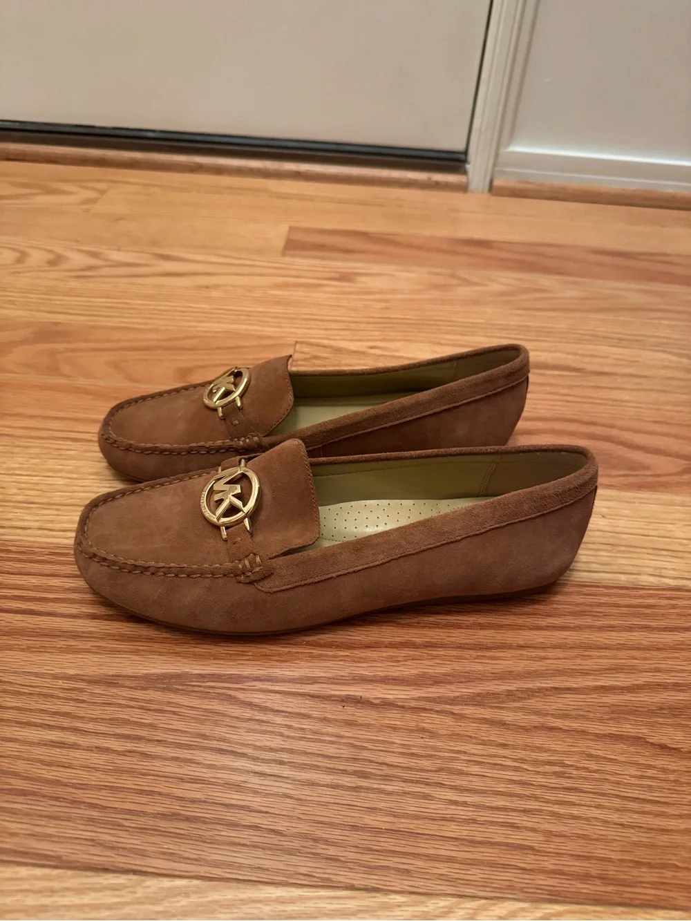 Michael Kors Tan Suede MK Logo Driving Loafers